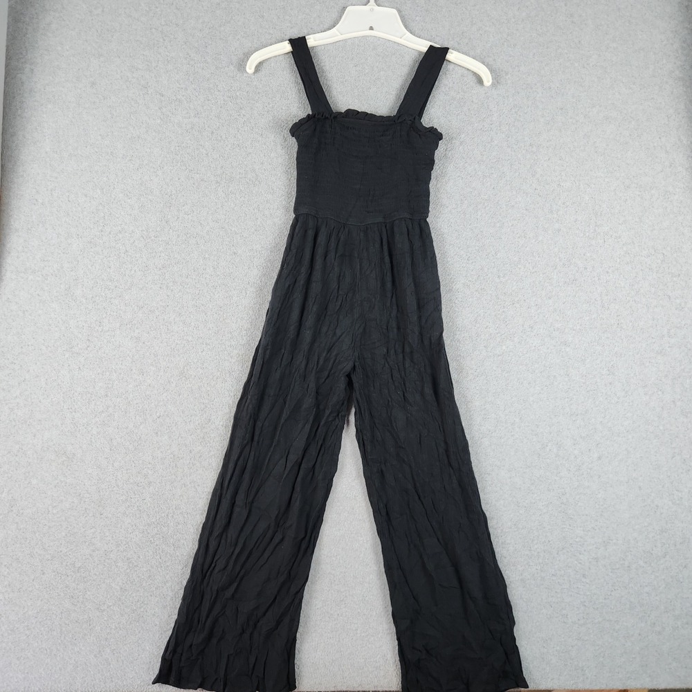 Art Class Jumpsuit Girls M 8 Black Smocked Chest Wide Leg Crinkle Sleeveless